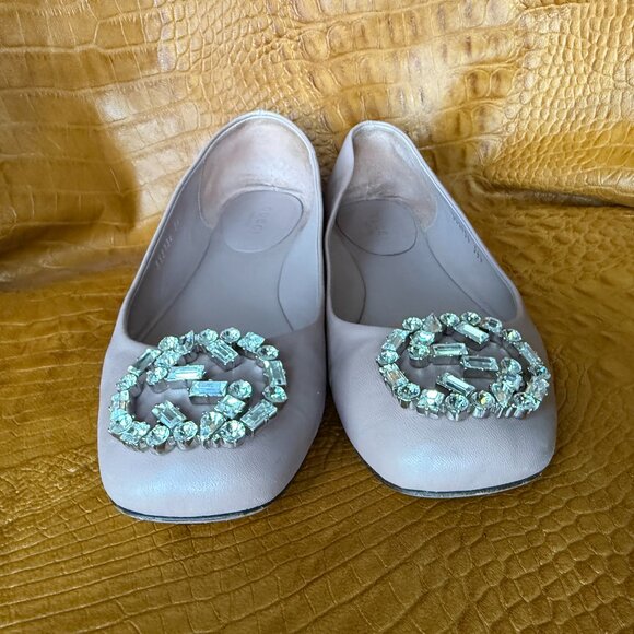 Gucci Ballet Flats Pink Square Toe GG Crystal Logo Size 36 1/2 - Picture 6 of 6